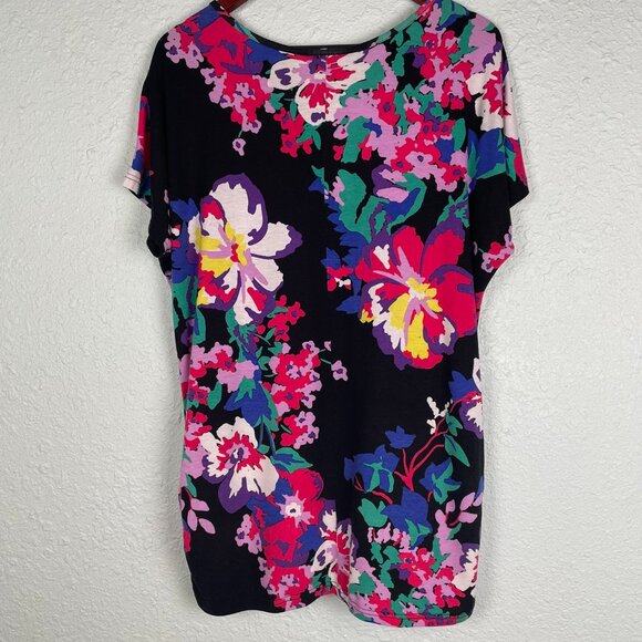 BEVERLY DRIVE SHORT SLEEVE PULLOVER TUNIC TOP Black Pink Red Floral PRINT 1X - Picture 2 of 16